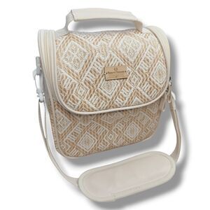 Natural Elements Cooler Bag Insulated Woven White Gold Geometric Elegant NEW